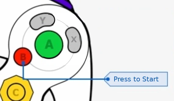 Controller diagram pointing to the B button: Press to Start